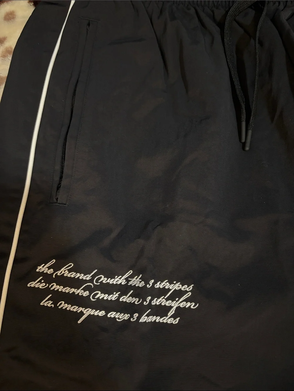 Adidas Black Track Pants with White Piping and Embroidered Crest - Picture 2 of 5